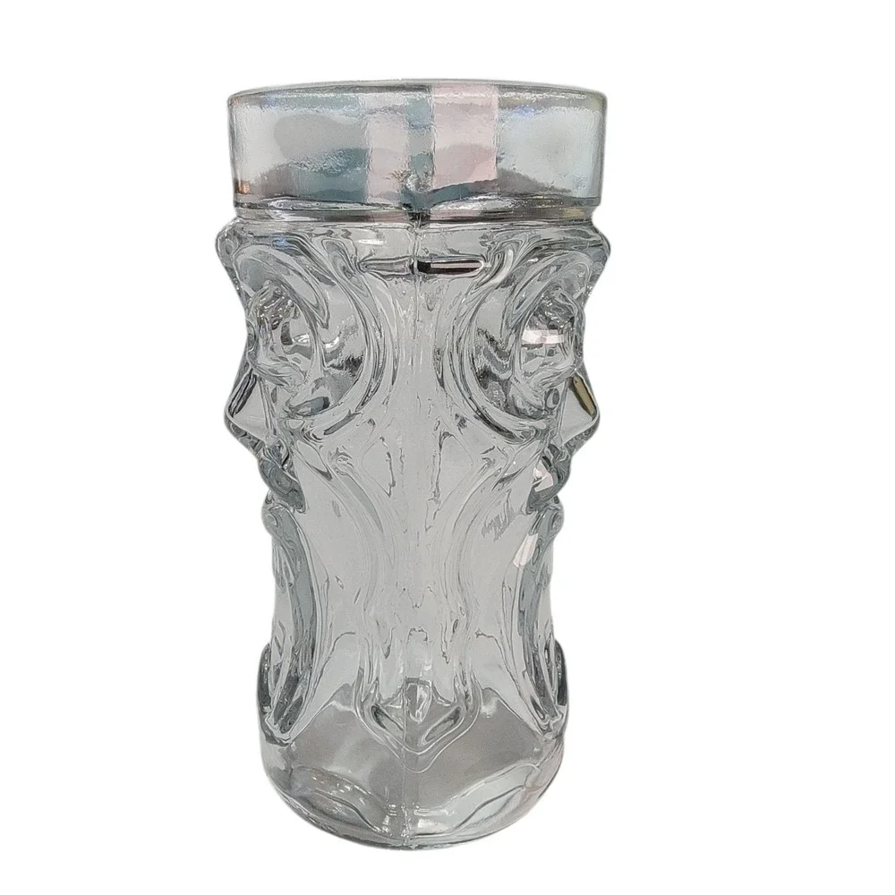 Anchor Hocking‎ Clear Glass Screaming Tiki  Face Tumbler 6